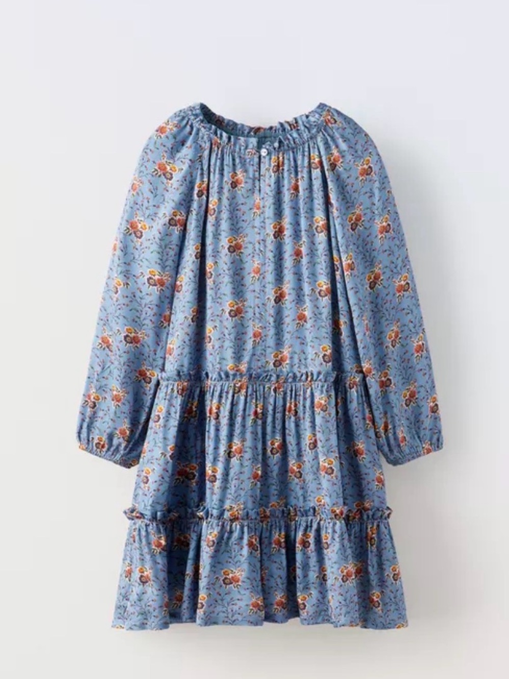 Zara Light Blue Floral Tiered Peasant Dress